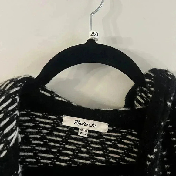 Madewell Hooded Herringbone Cardigan Sweater Size XS Color Black White - Picture 3 of 5